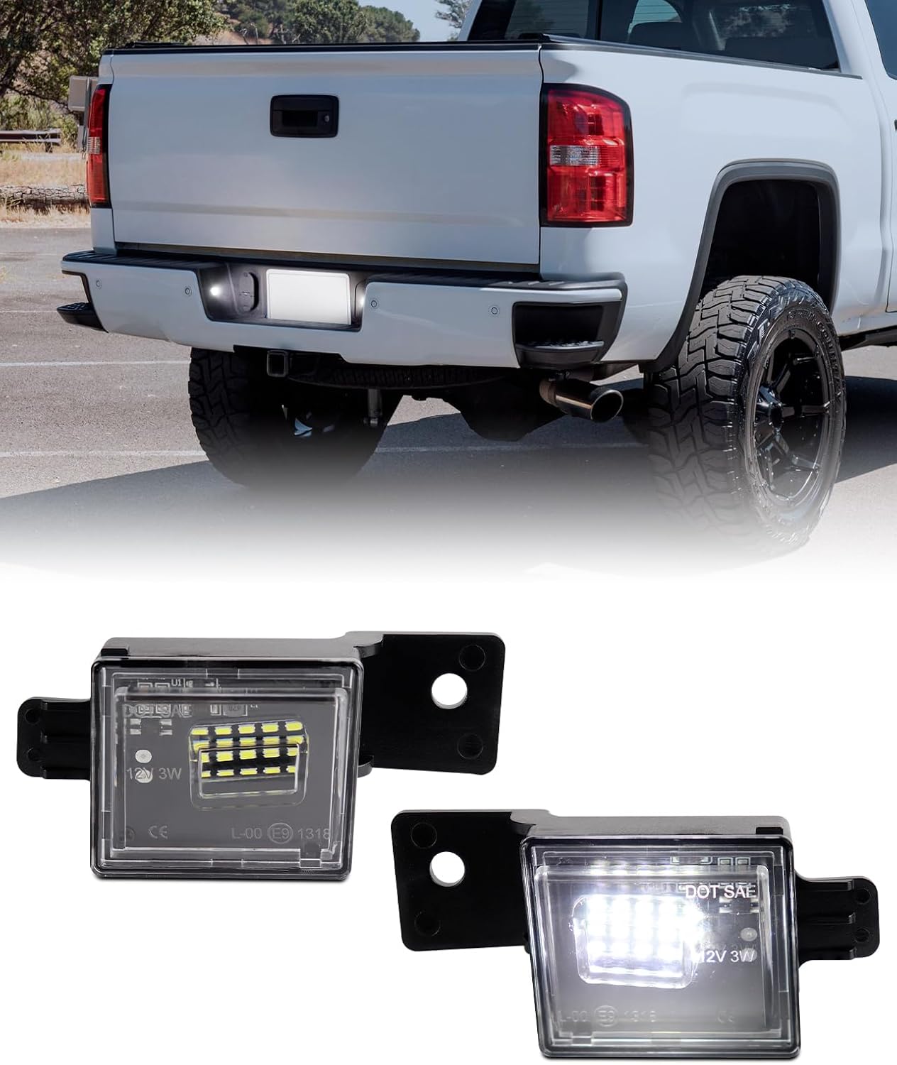 LED License Plate Light for 2014-2023 Chevy Silverado GMC Sierra 1500 2500HD 3500HD, 2015-2021 Colorado Canyon Pickup Tag Lamp 6000K White, pack of 2