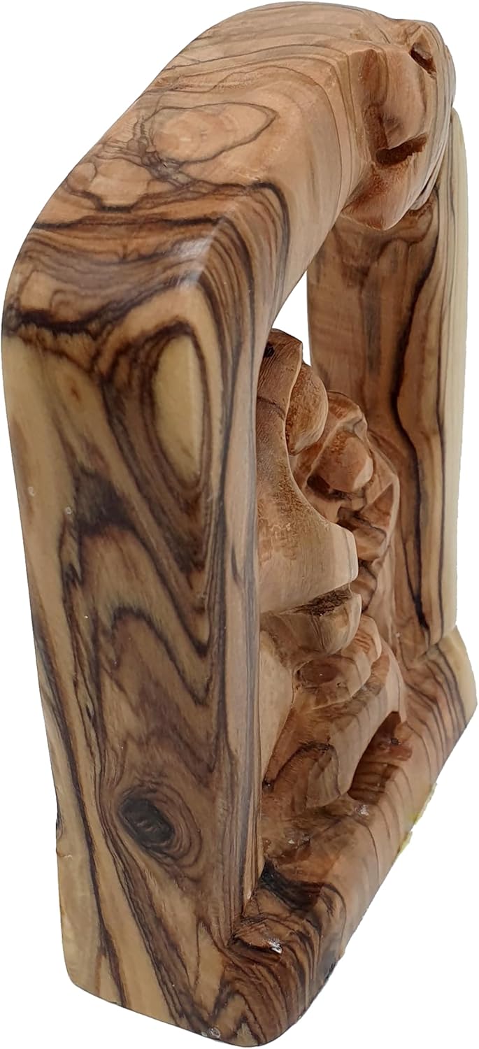 Zuluf Olive Wood Holy Family Nativity 4.9" - Hand Carved Joseph Mary Baby Jesus Figurine Religious Scene Gift HOF037
