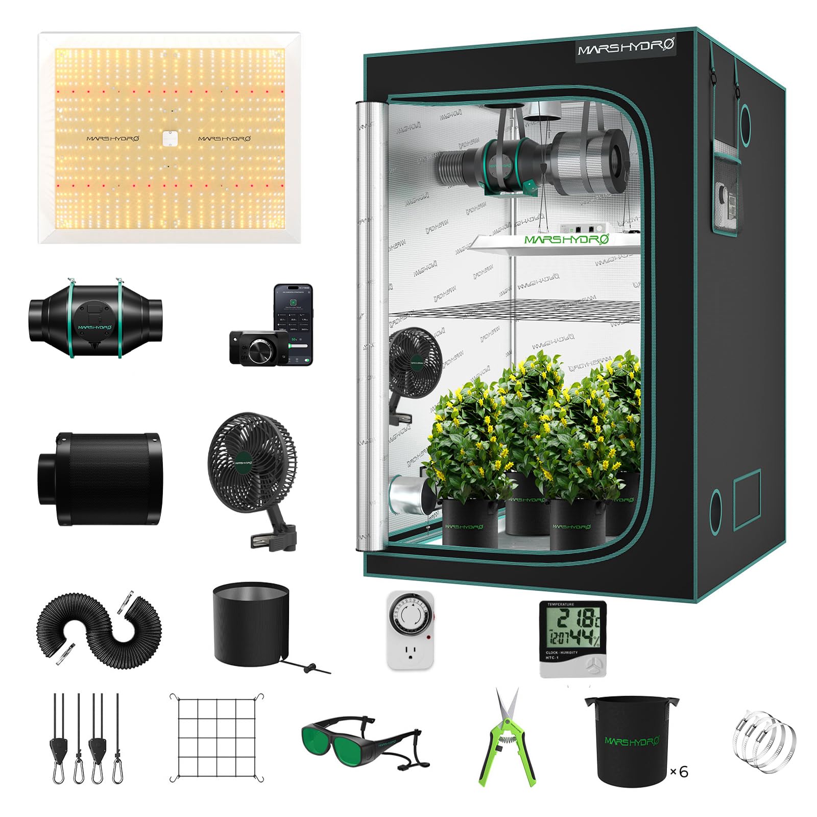 Mars Hydro TSW2000 Kit Culture Indoor Lampes De Croissance，1680d 120x120x200cm Tente De Culture ，Chambre De Culture Kit Complet ，Spectre Complet UV IR avec Kit De Filtre pour Ventilateur en Ligne 6"