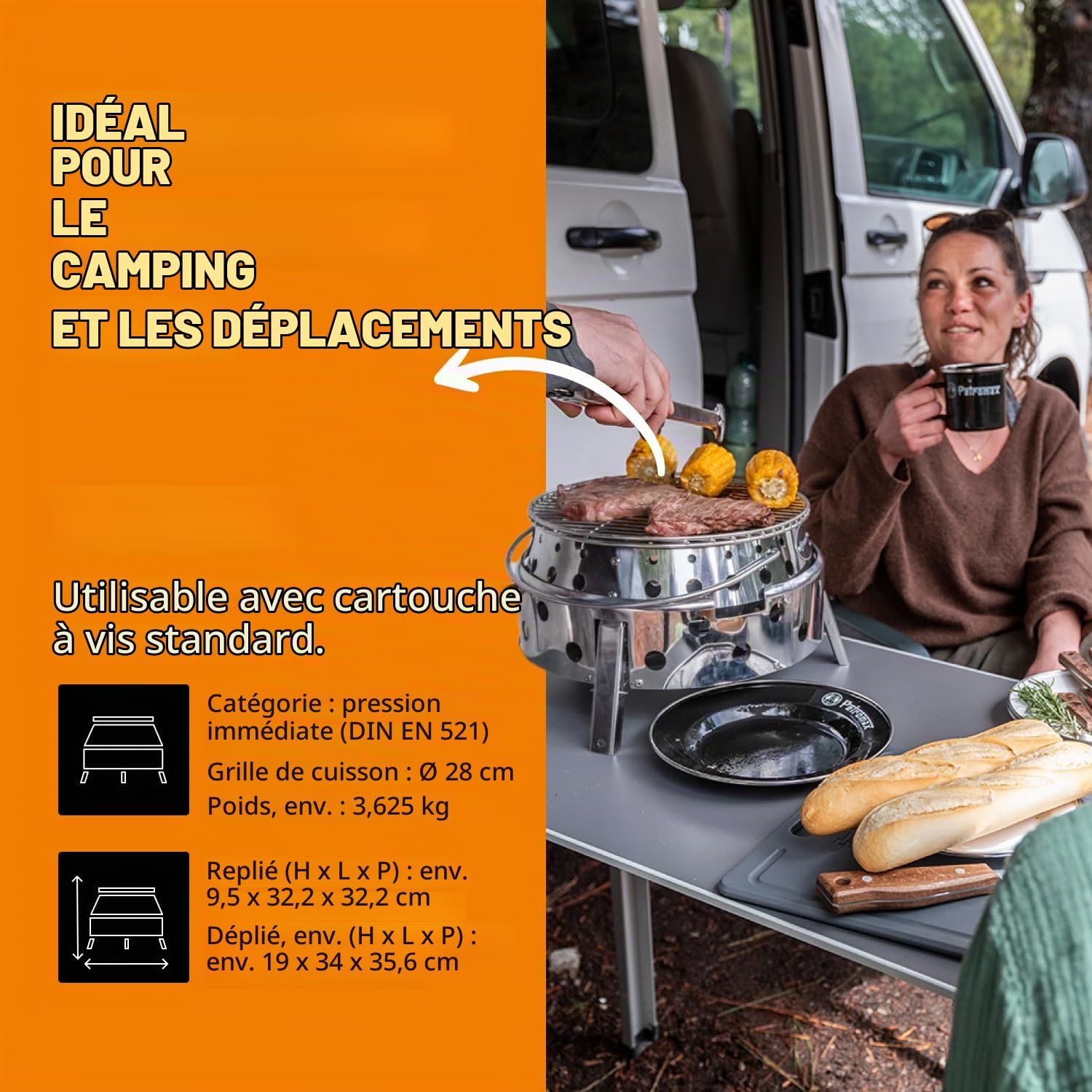 Petromax Barbecue à gaz Atago avec mécanisme de pliage et allumage piézoélectrique - Idéal pour le camping et les déplacements - Compatible avec cartouche de gaz standard