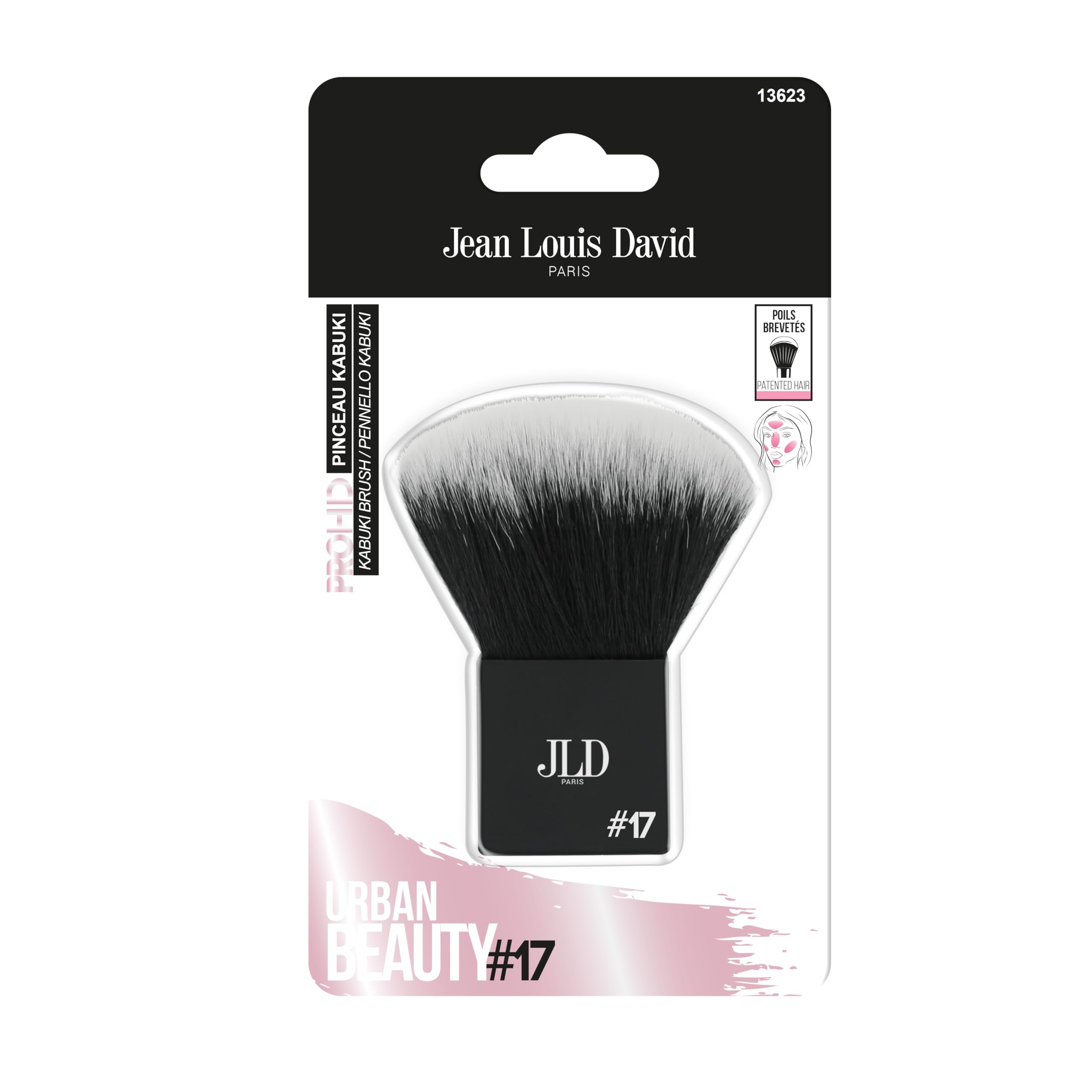 Jean Louis David Pro HD #17 Face Powder Brush Kabuki Makeup Vegan Synthetic Hair, Black - Image 2