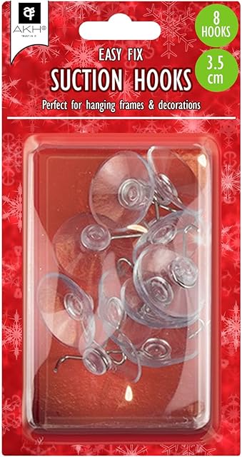 AKH® Clear Suction Hooks | Pack of 8 | 3.5cm Rubber Sucker Pads with Metal Hook | Strong Hanging Hook for Christmas Hanging Decorations Signs Mirror Glass Kitchen Bathroom Wall Festivals Decorations