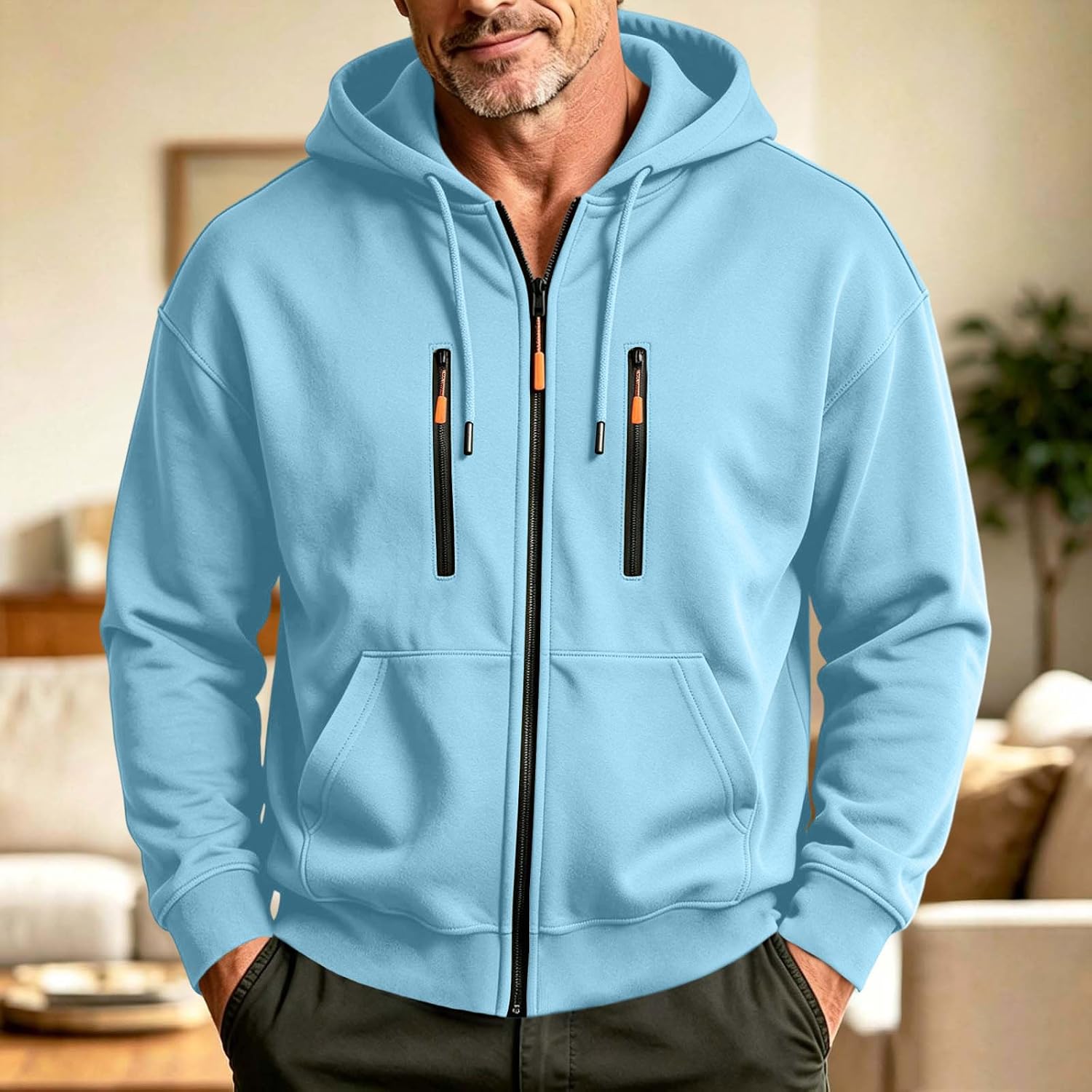 Men Full Zip Hooded Jacket Long Sleeve Casual Sweatshirt Outerwear