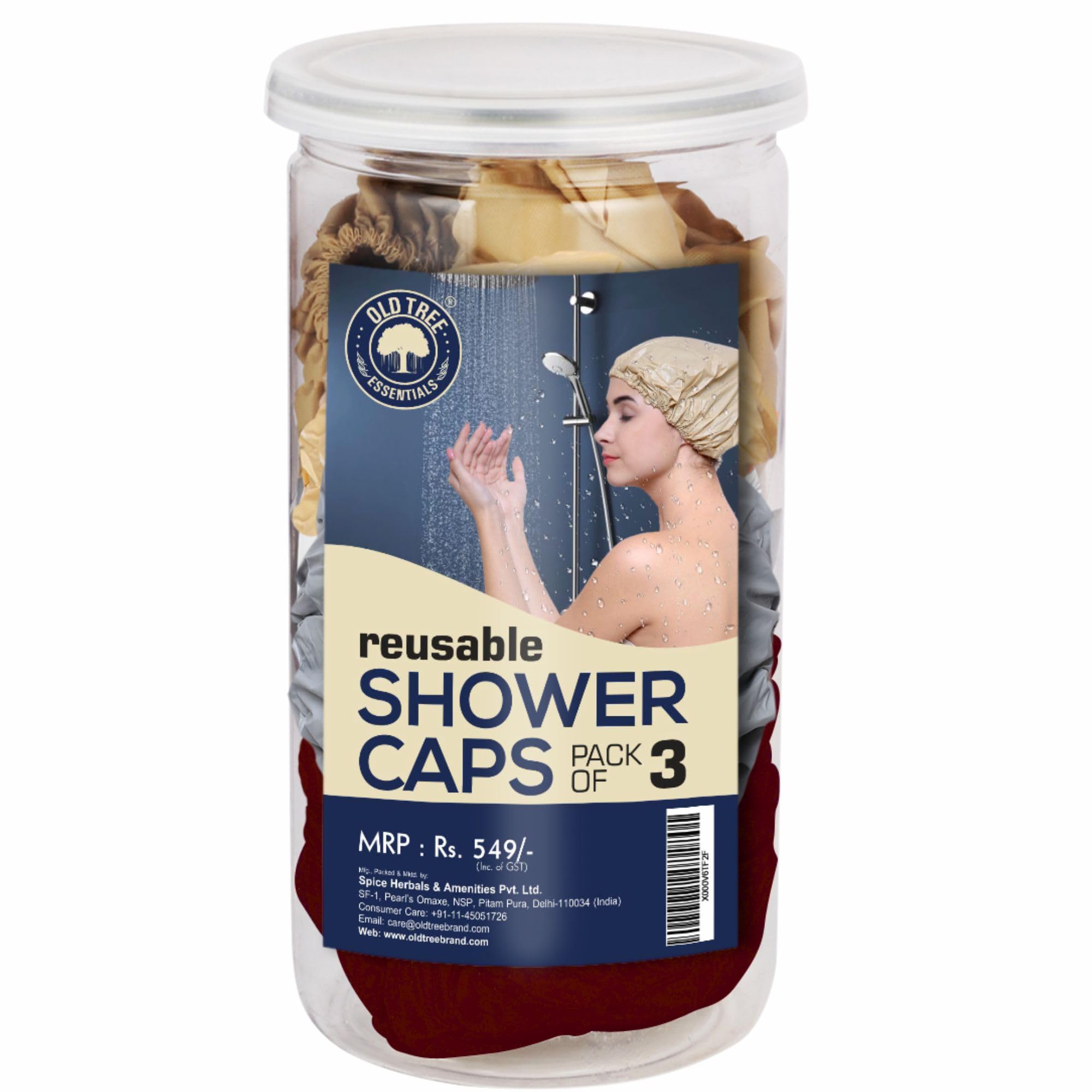 Old Tree Reusable Shower Caps for Women (Pack of 3) | Waterproof, Durable & Comfortable Hair Protector | Stylish Floral Printed Bath Caps for Shower, Spa, Makeup, Travel