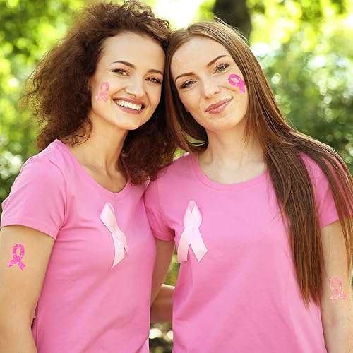 Miniatura 6 de Jutom 20 hojas de 240 calcomanías de tatuaje con purpurina para cáncer de mama, tatuajes temporales para cáncer de mama, tatuajes corporales para