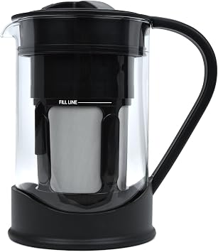 COLD BREW COFFEE MAKER 1 Liter (4-Cups) Capacity, Great For Flavorful Iced Coffee That Stays Fresh Longer, Borosilicate Glass, Easy Cleaning, Fun Ideas and Recipe Booklet, 8x5 Inches, Black