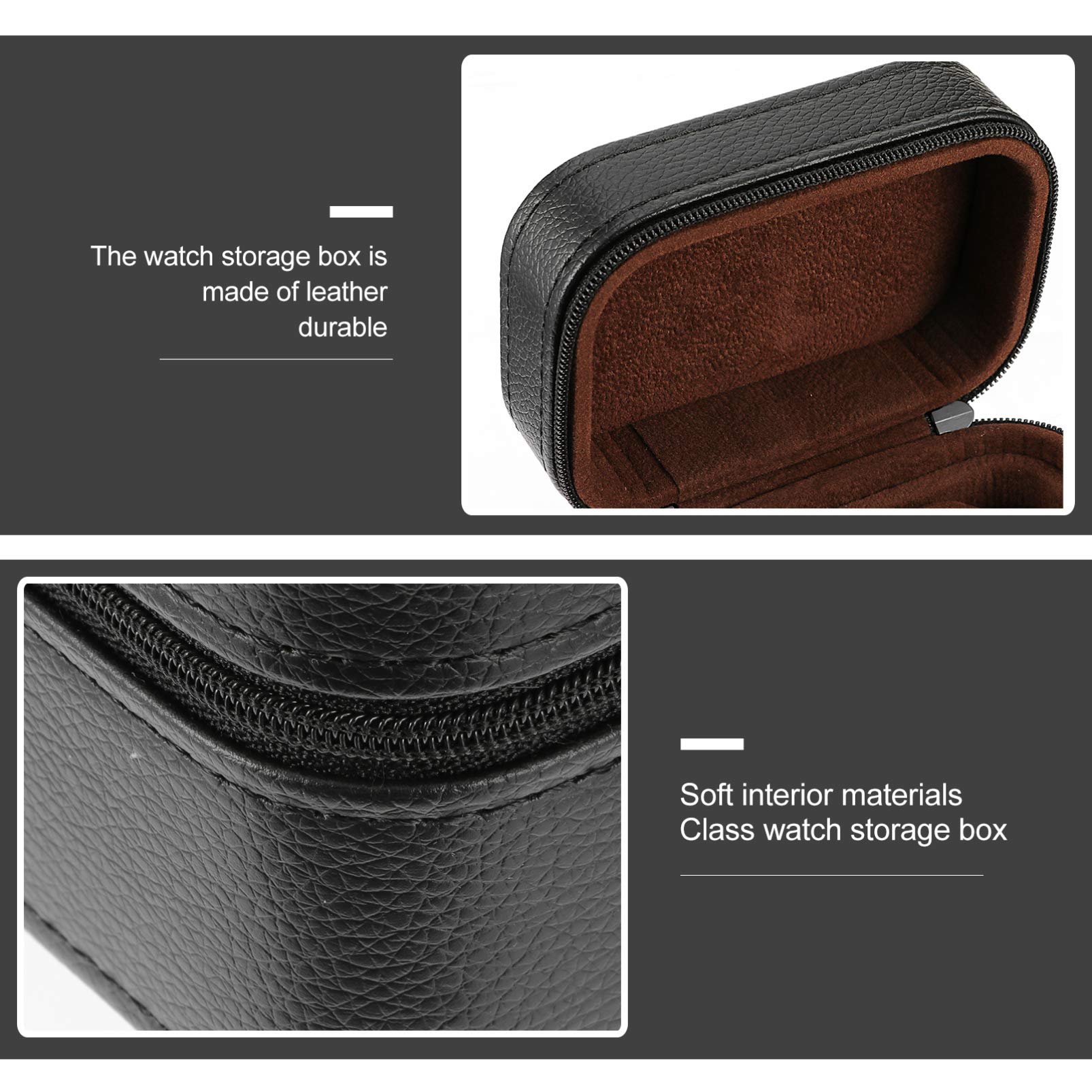 ibasenice Scatola Porta Orologi in Pelle Sintetica Nera Antifall Antiurto Leggera per Uomo e Donna, Custodia Portatile Chiusura per Orologi Singoli