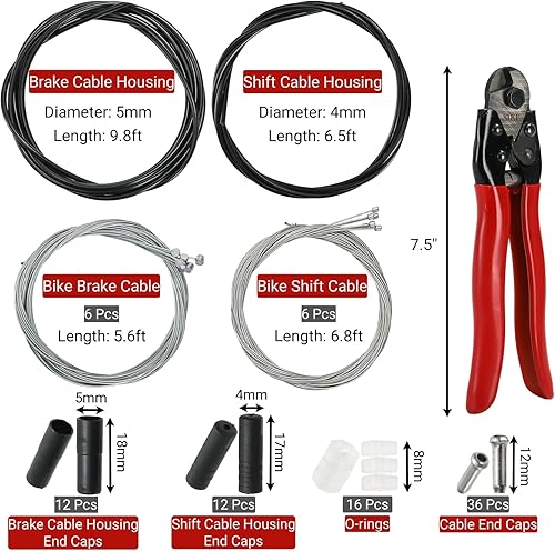 Miniatura 2 de Kit de cable de bicicleta de 91 piezas, cable de freno de cambio de bicicleta con tapas de extremo de cortador, carcasa de cable de cambio de