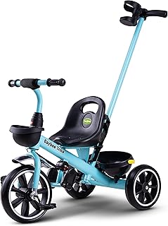 دراجة ثلاثية العجلات ذكية بخاصية التوصيل والتشغيل للأطفال مع مساحة تخزين ومقبض دفع للوالدين | دراجة للأطفال من سن 2 إلى 5 سنوات للأولاد والبنات من بايبي (أزرق)