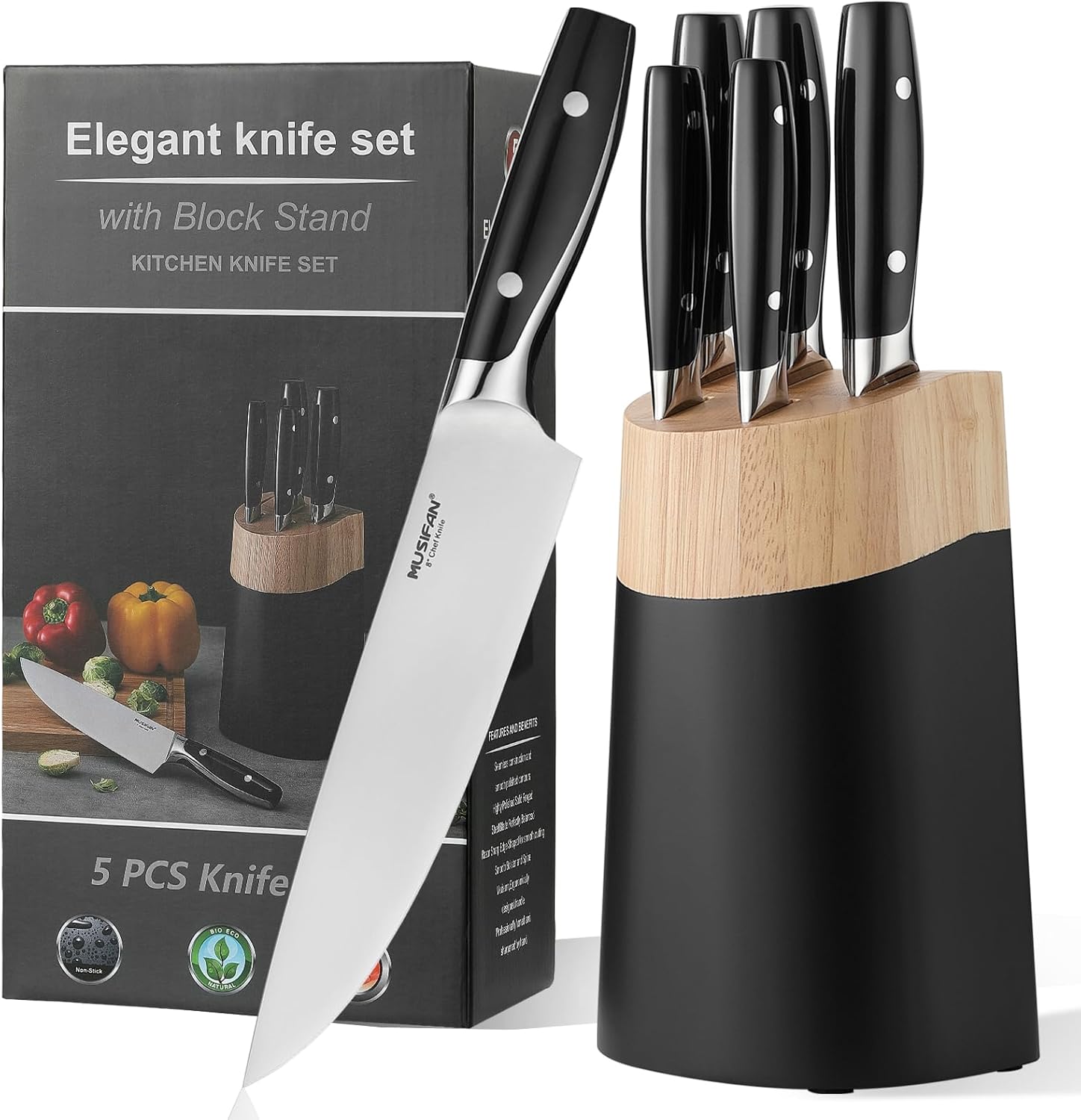 6-Piece Knife Block Sets,Stainless Steel Kitchen Knife Set with Block – High Carbon...