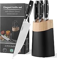 Vista 1 de 6-Piece Knife Block Sets，Stainless Steel Kitchen Knife Set with Block – High Carbon Black Knives, Dishwasher Safe，Holiday Gift