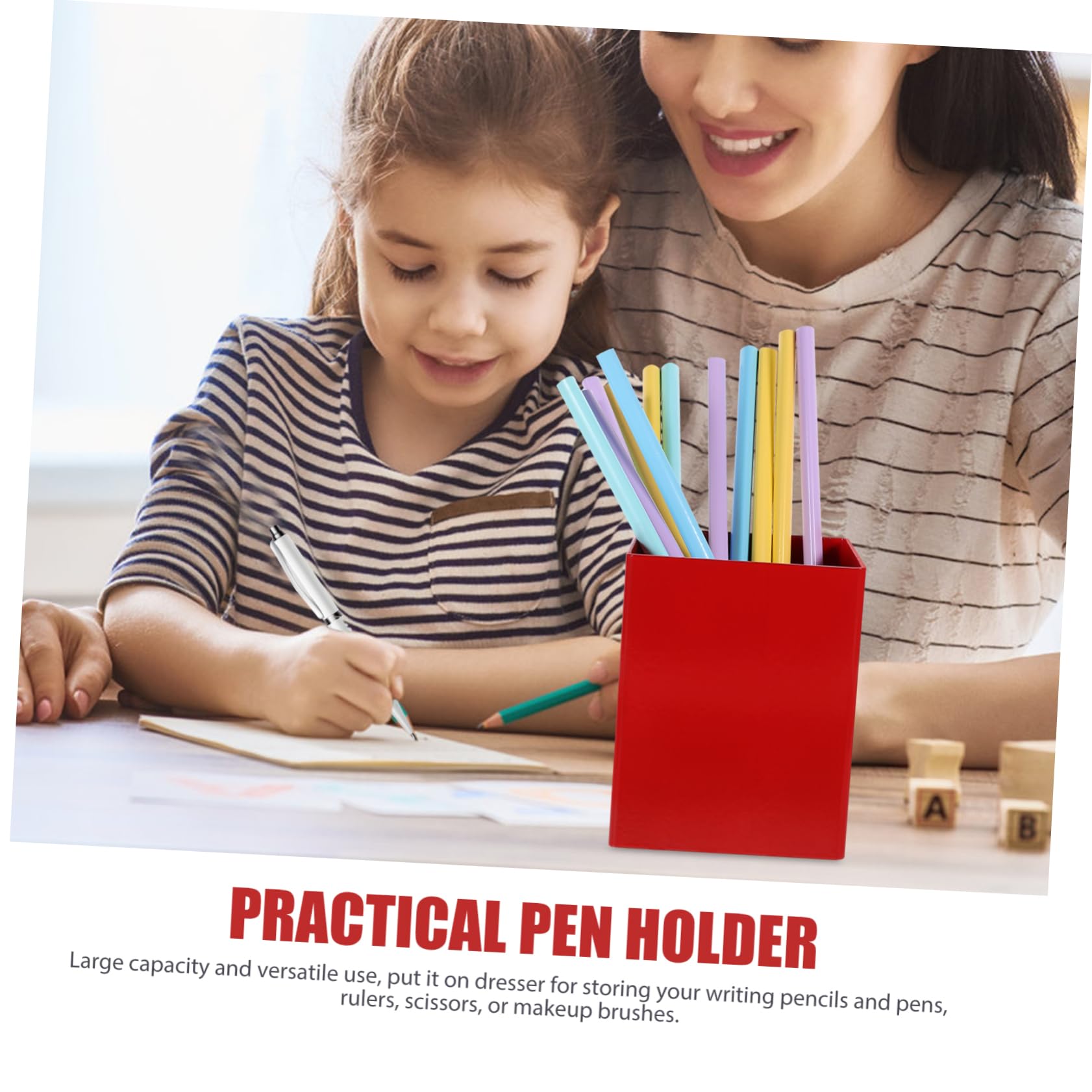 SHINEOFI Portalápices de Mesa de Metal Rojo, Cubo para Guardar Lápices
