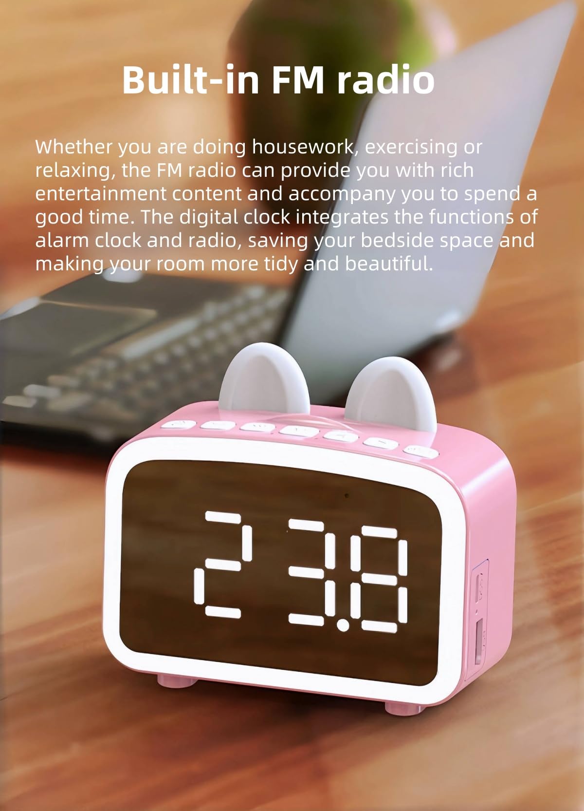 Sveglia Bluetooth con radio, orologi digitali con altoparlante Bluetooth, sveglia da comodino, luce notturna, lettore musicale con scheda TF, regalo per amici/bambini (WH)