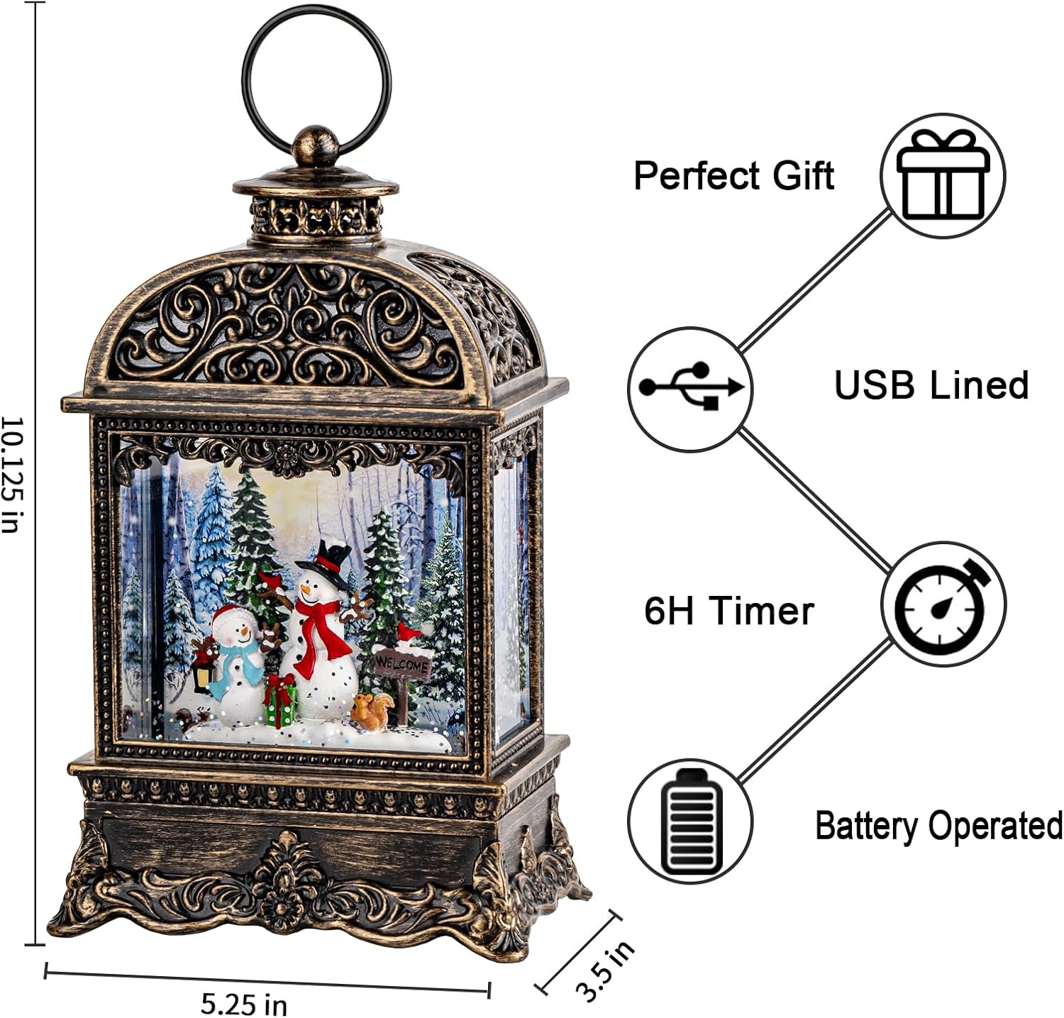 Christmas Snow Globes, Snowman Water Lantern, 8 Christmas Music, USB Powered & Battery, Holiday Decorations Gifts for Family Children or Friends - Image 2