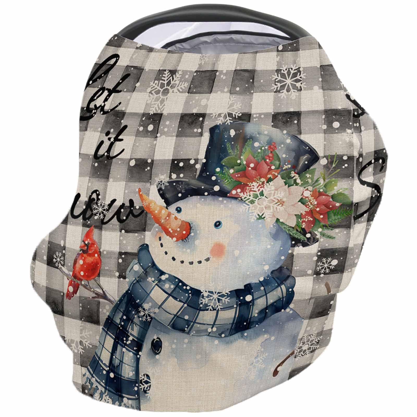 Nursing Cover for Breastfeeding Scarf, Retro Gray Plaid Smiling Snowman Snow Winter Baby Car Covers Super Soft Multi Use for Canopy Shopping Cart Cover Blanket Stroller Cover