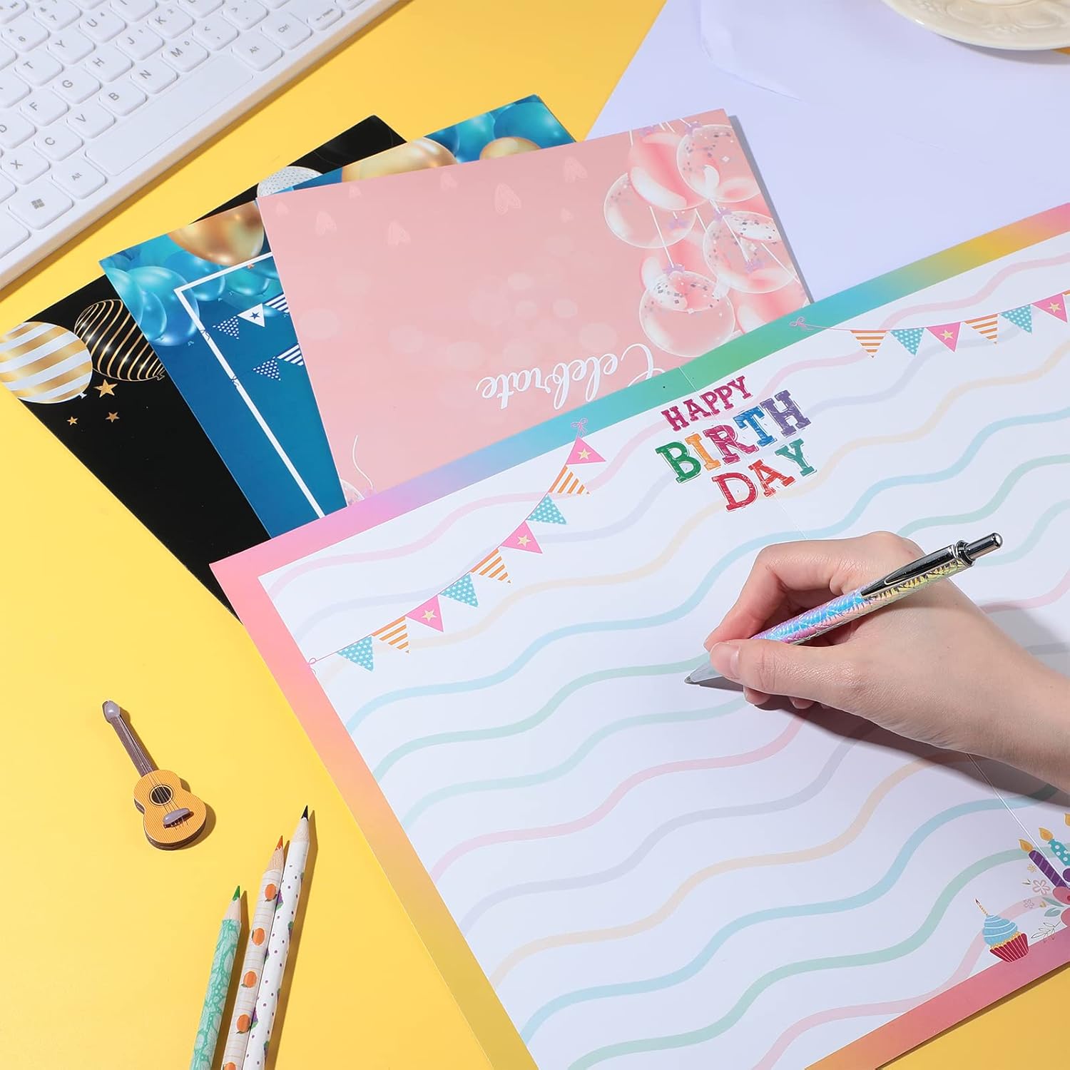 Leitee 4 Pcs Jumbo Happy Birthday Card Big Large Birthday Cards with Envelope 17 x 12'' Oversize Giant Greeting Guest Book Party Signs Decorations for Men Women Boss - Image 6