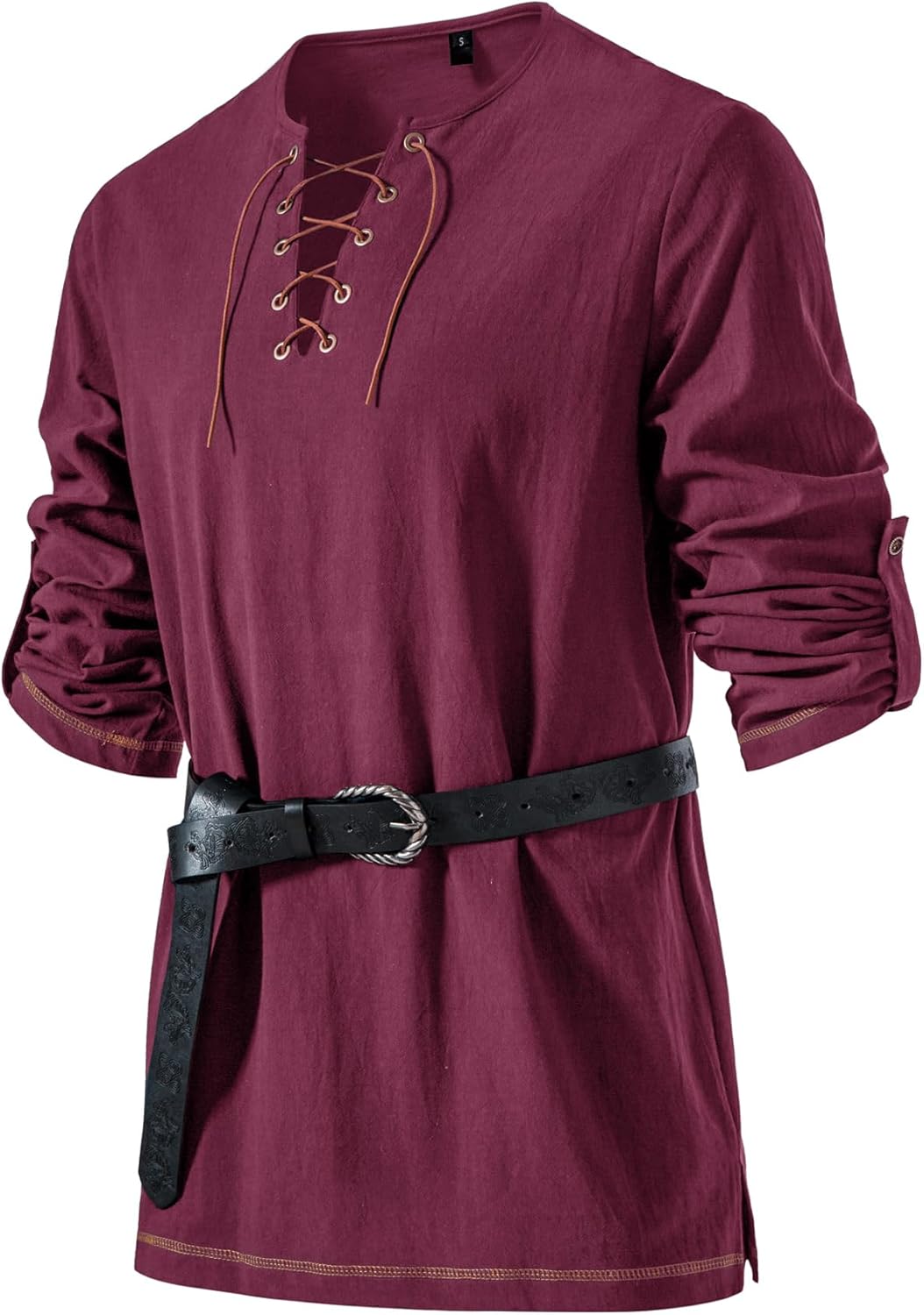 JEMITOP Men's Pure Cotton Vintage Lace Up Shirts for Pirate Renaissance Viking Medieval Costume Without Belt