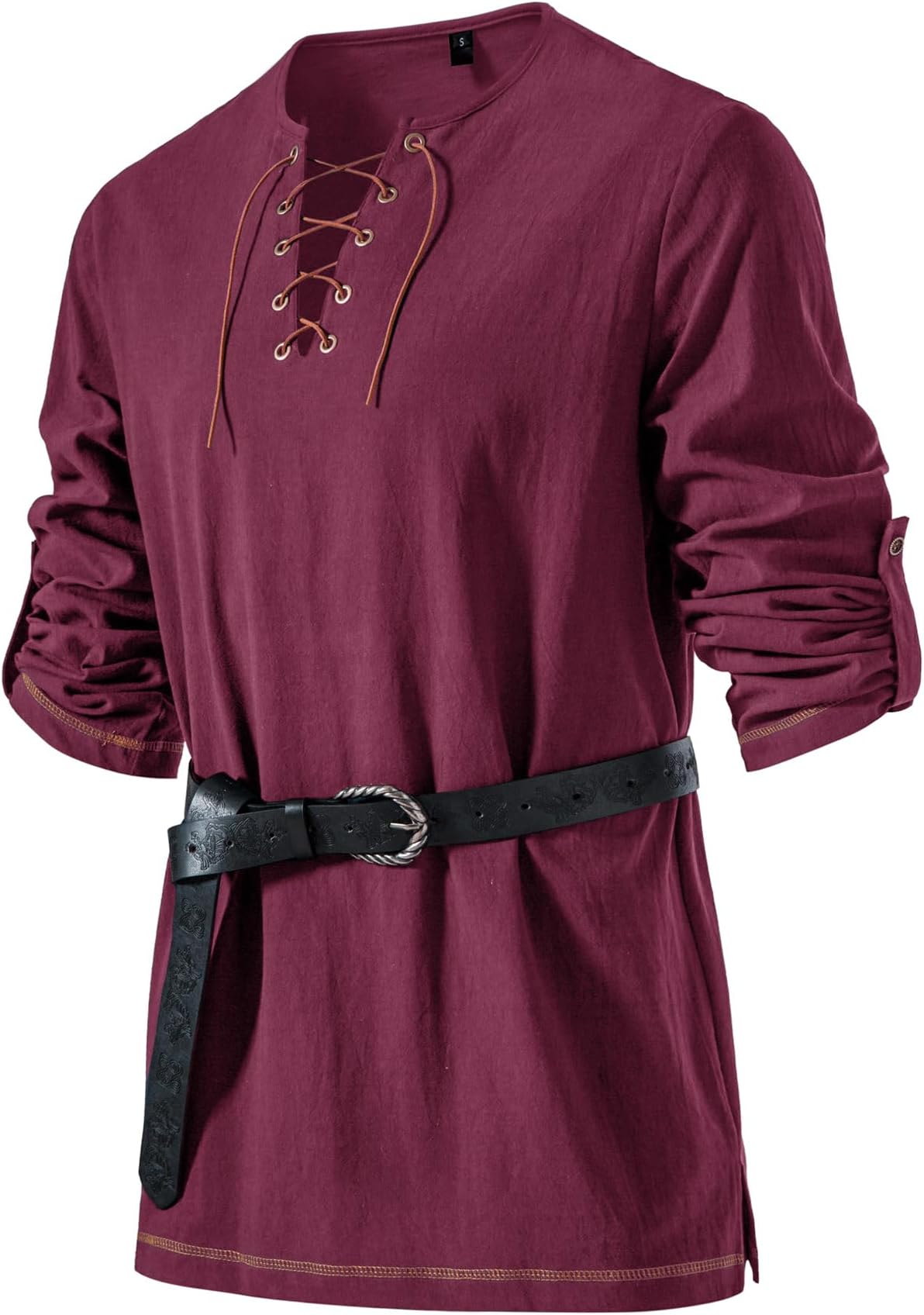 JEMITOP Men's Pure Cotton Vintage Lace Up Shirts for Pirate Renaissance Viking Medieval Costume Without Belt