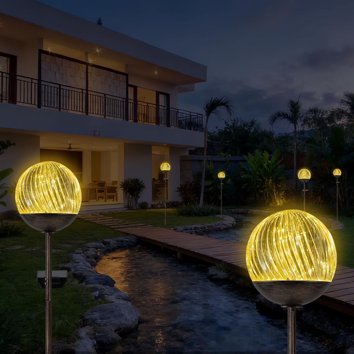 Solar Globe Stake Lights - Twinkle Effect Outdoor Acrylic Ball Garden Lights , Elegant Solar Light,Exquisite Garden Solar Balls light for Yard, Pathway, Patio, gifts for Mom (Bronze stake, 2 pack)