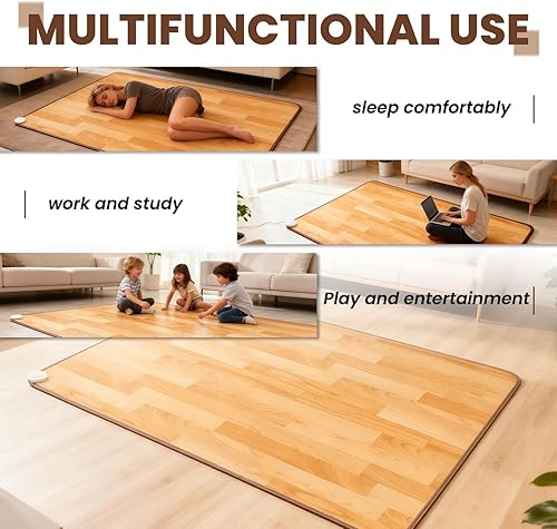 Miniatura 8 de Tapetes calefactables, alfombra calefactable, alfombra eléctrica con temperatura ajustable y temporizador de 12 horas, calentador de suelo radiante,