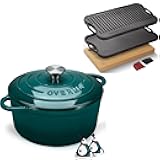 Enameled Cast Iron Dutch Oven 7QT bottle green + Overmont Pre-seasoned 17x9.8