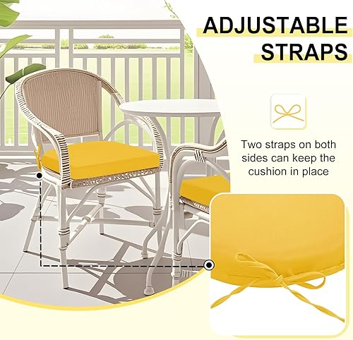 Miniatura 4 de downluxe - Cojín para asiento, redondo, impermeable, para exteriores e interiores, para patio o jardín, 43 x 41 x 5 cm, amarillo, paquete de 4