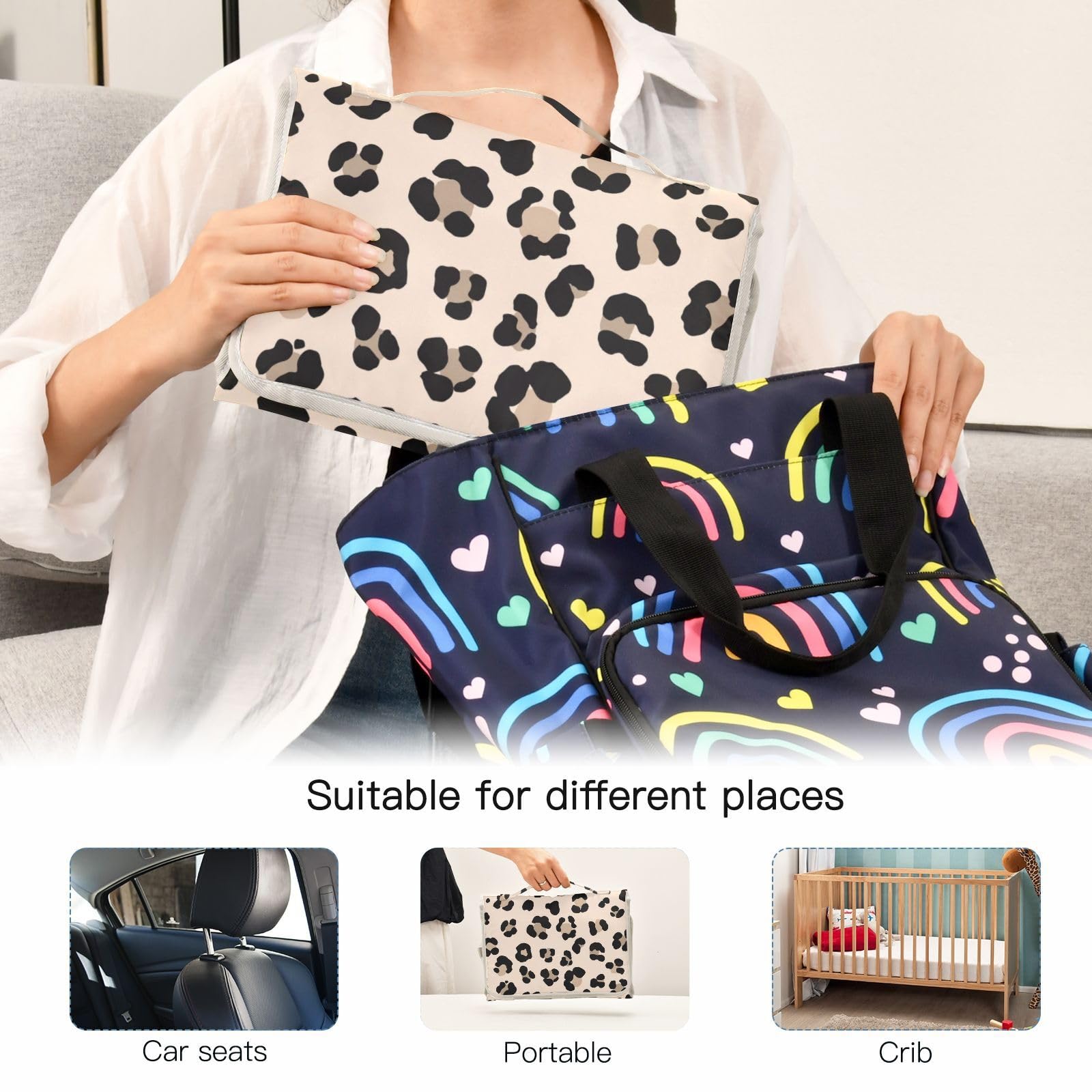 Fasciatoio portatile con stampa leopardata, tappetino fasciatoio portatile per neonati e ragazzi, leggero, impermeabile, kit da viaggio