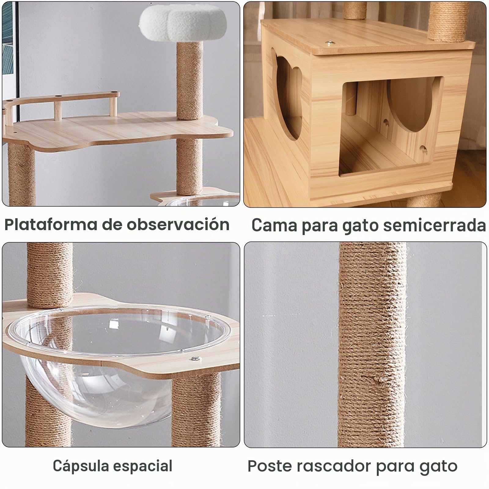 Árbol para Gatos de 170 cm para Adultos Grandes en Interiores, Torre de árbol para Gatos con condominio, escaleras, 2 Cuencos, 14 Postes rascadores de sisal, Percha Superior, con Cama de