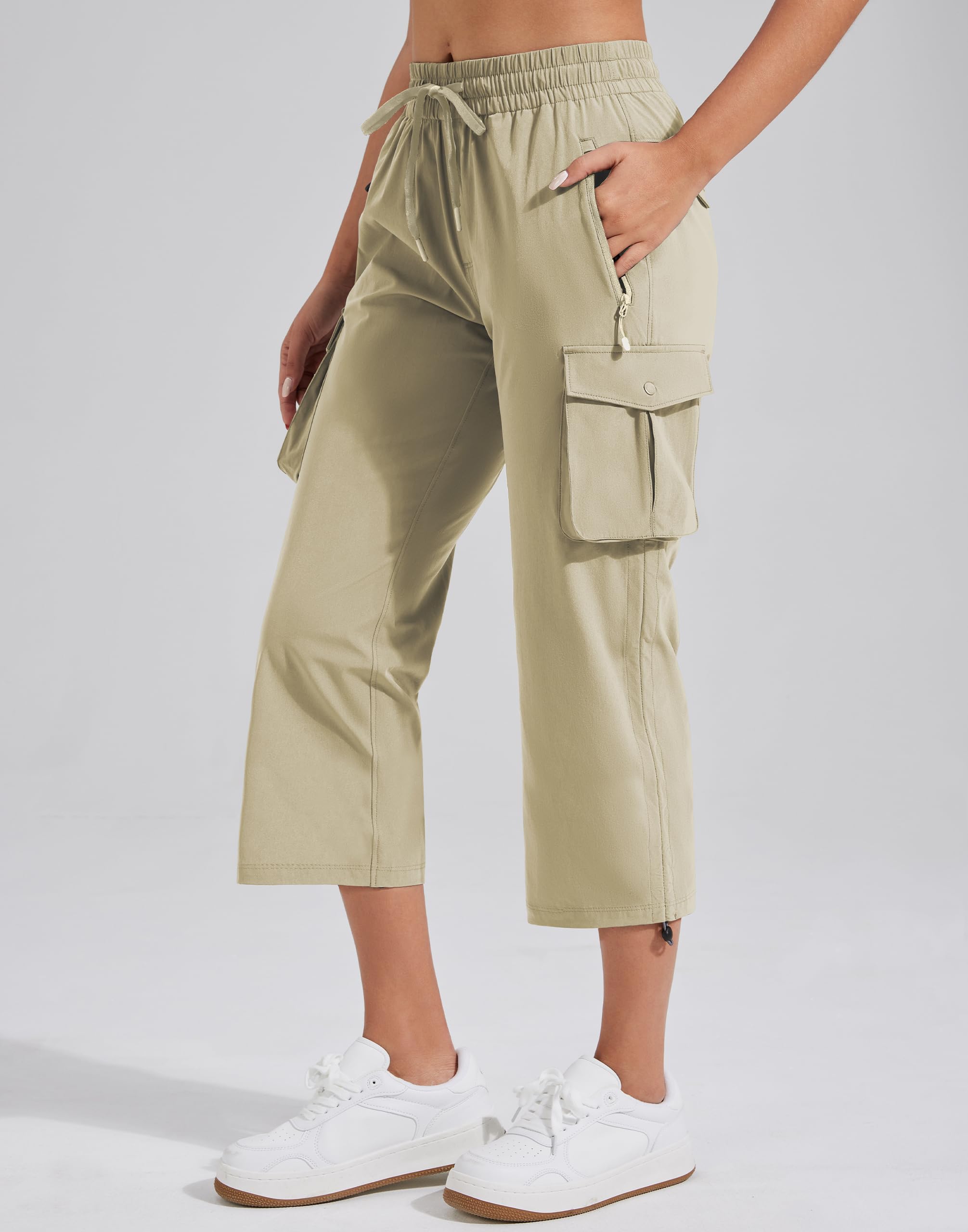 Pioneer Camp Damskie spodnie Capri 3/4 na lato, lekkie spodnie trekkingowe, swobodne Comfy, elastyczny ściągacz, spodnie outdoorowe z 6 kieszeniami