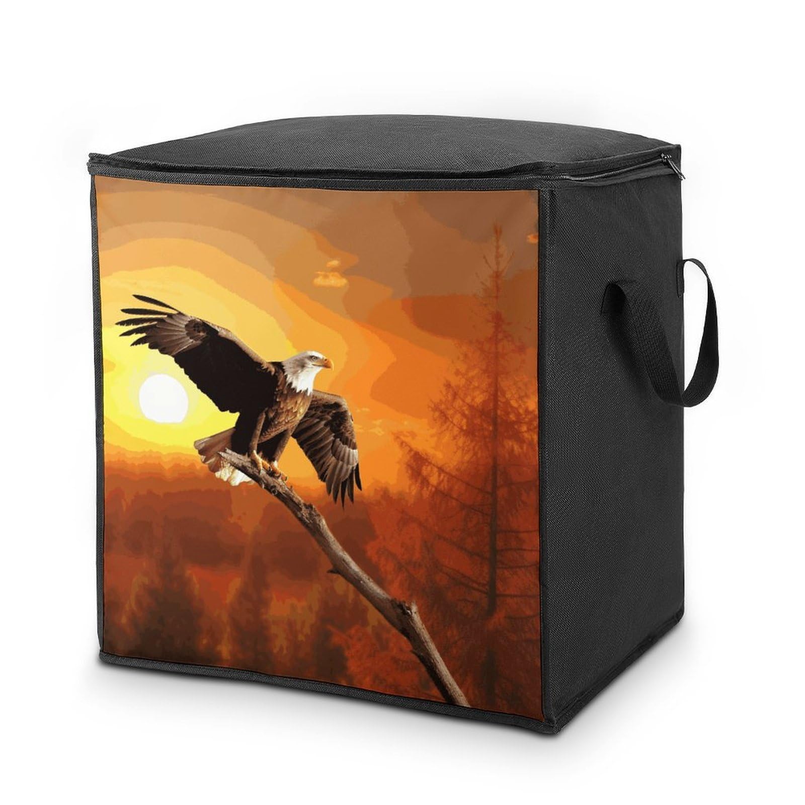 Fekiloot Style Golden Sunset Bald Eagle Storage Bags With Reinforced Handles,Moving Bag With Zipper,Closet Organizers,Compression Packing Cubes