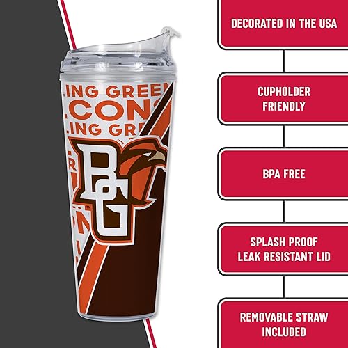 Miniatura 5 de Rico Industries NCAA - Vaso de acrílico estándar de 24 onzas con tapa con bisagras, vaso de doble pared con licencia oficial y popote