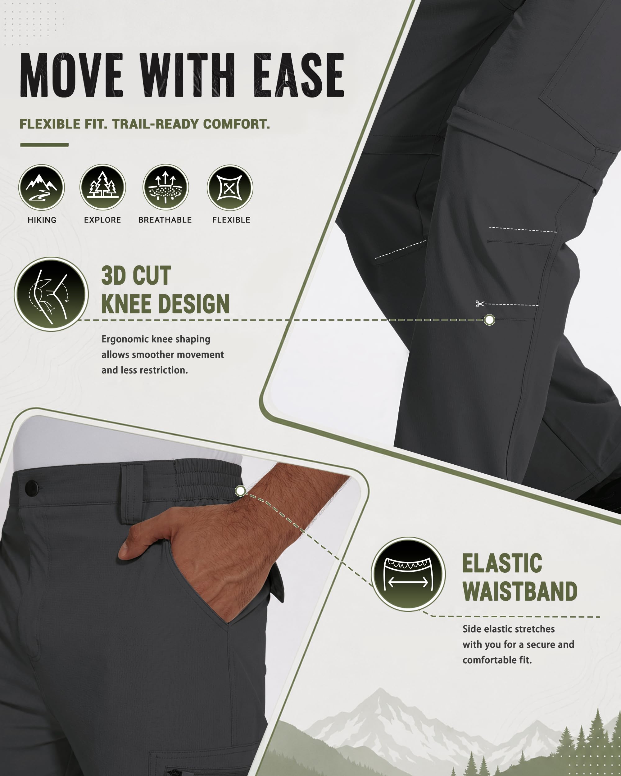 Pantalones convertibles de senderismo para hombre, con cremallera, impermeables, de secado rápido, ligeros, para pesca, safari, viajes, trabajo