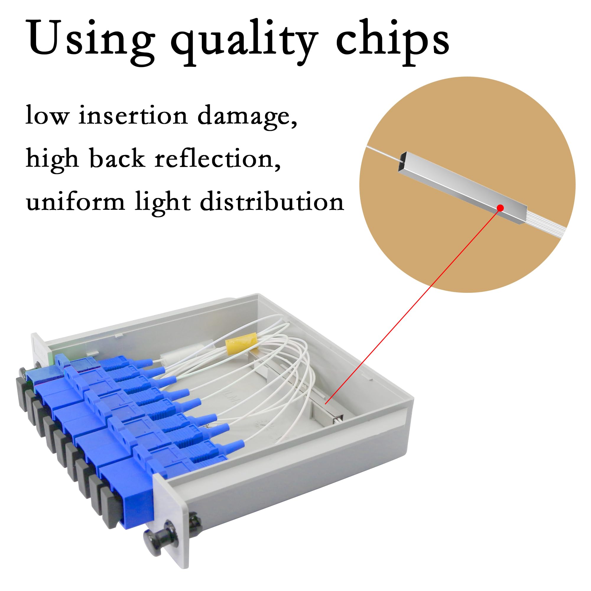 Splitter per fibra ottica 1 x 8 splitter per PLC plug-in per scatola di derivazione in fibra ottica KANGPING, utilizzato per rete dati CATV, apparecchiature di prova in fibra ottica, FTTH e FTTB
