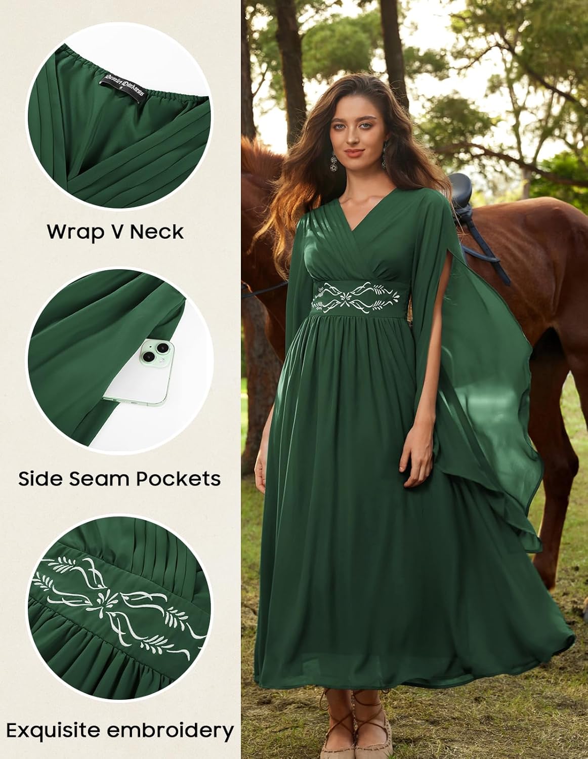 Scarlet Darkness Women's Renaissance Costume Wrap V Neck Medieval Dress Split Bell Sleeve Embroidery Fairy Dresses - Image 4