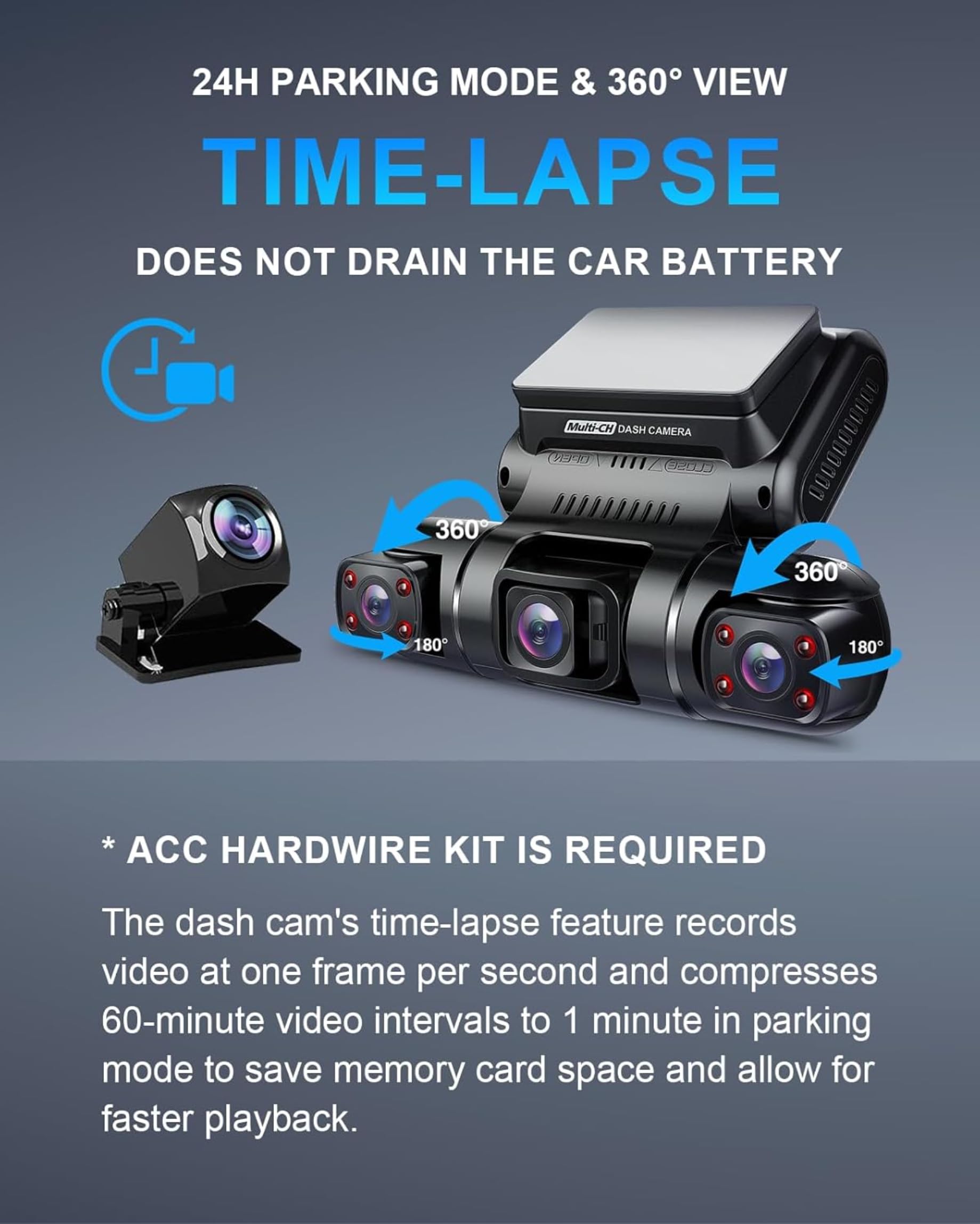 4 lenti Dashcam Quad 4x1080P Anteriore,Sinistra,Destra e Posteriore con Parcheggio GPS WiFi 24H/7,Visione Notturna IR Dash Cam Auto,150 ° Angolo Largo WDR 3 Pollici TFT G Sensor Libero 128GB
