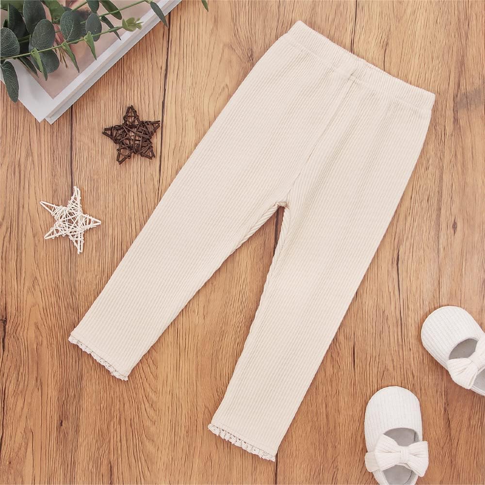 Toddler Baby Girls Leggings Footless Lace Trim Tights Ruffle Ribbed Knit Stocking Infant Fall Winter Warm Bottom Pants - Image 3