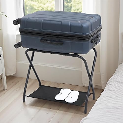 Miniatura 6 de Portaequipajes con estante, soporte para maleta plegable para habitación de invitados, soporte de equipaje para dormitorio, hotel, fácil de montar,