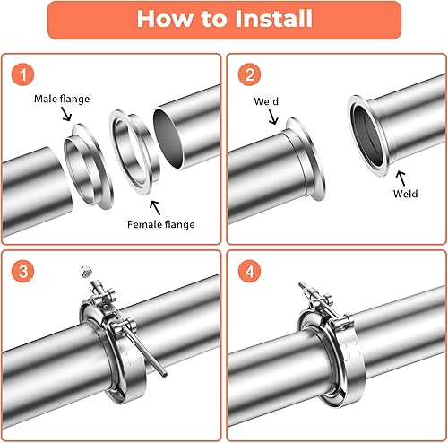 Miniatura 5 de Abrazadera de banda en V de 1,5 pulgadas con brida macho hembra, kit de brida de banda en V de acero inoxidable 304 para turbo, bajantes, sistemas