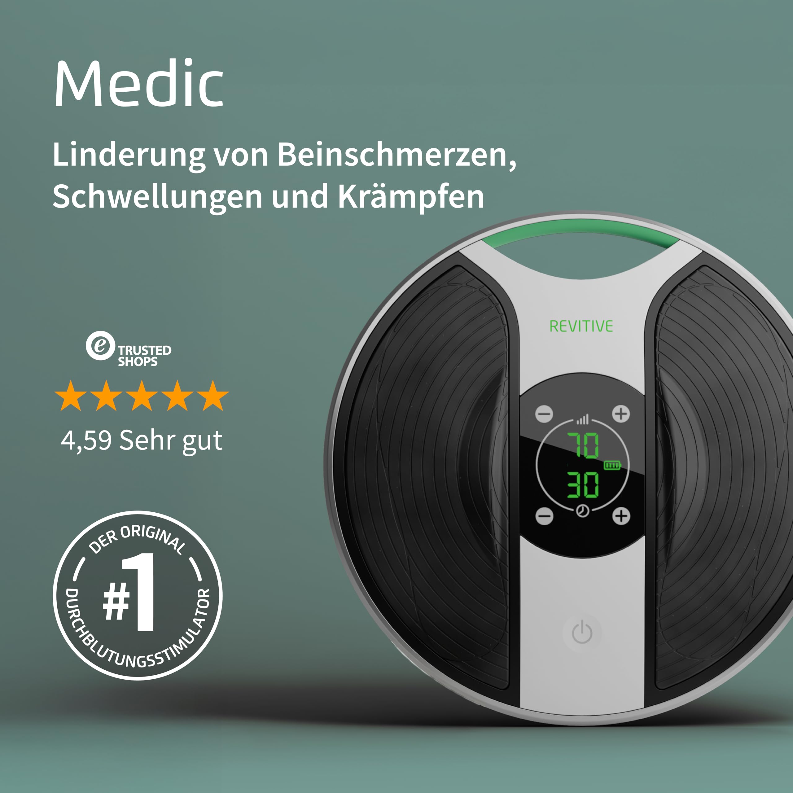 Revitive Medic® Durchblutungs-Stimulator – Klinisch nachgewiesene, medikamentenfreie Linderung von Schmerzen in Beinen und Körper, kabellos, damit Sie in Bewegung bleiben