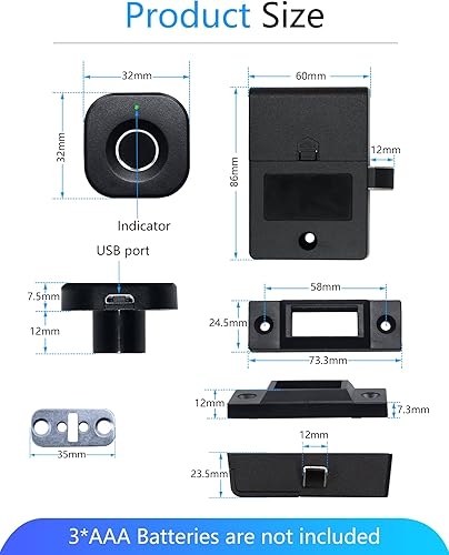 Miniatura 7 de Cerradura de gabinete de huellas dactilares, cerradura biométrica inteligente para gabinete, cerradura de armario oculta sin llave, cerradura de