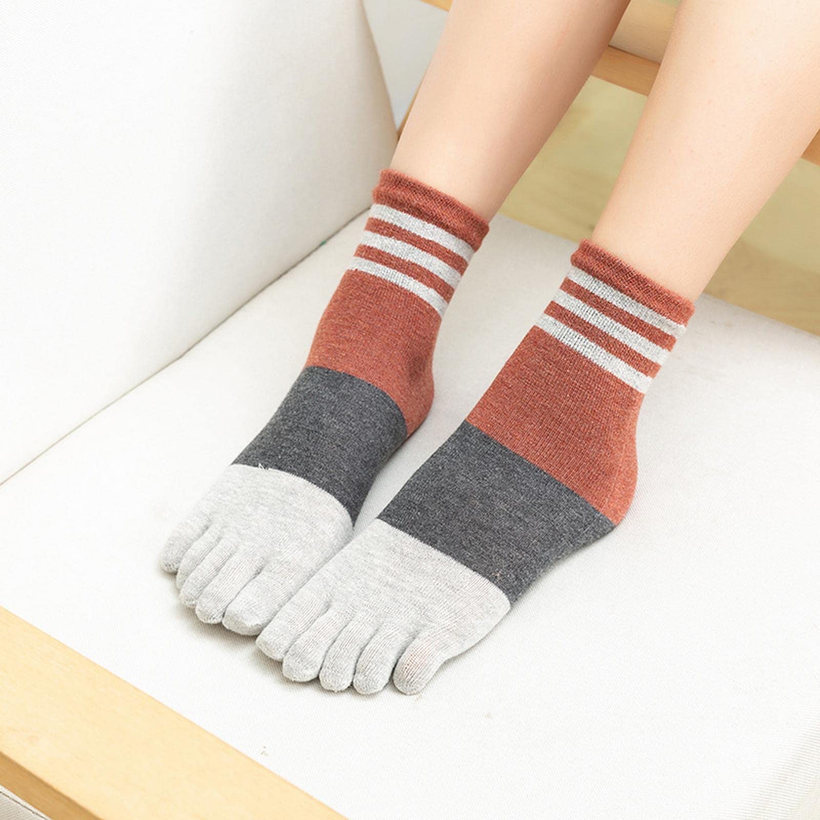 MOGSA Calcetines para mujer, 5 unidades, de algodón, con cinco dedos, transpirables, suaves, cortos