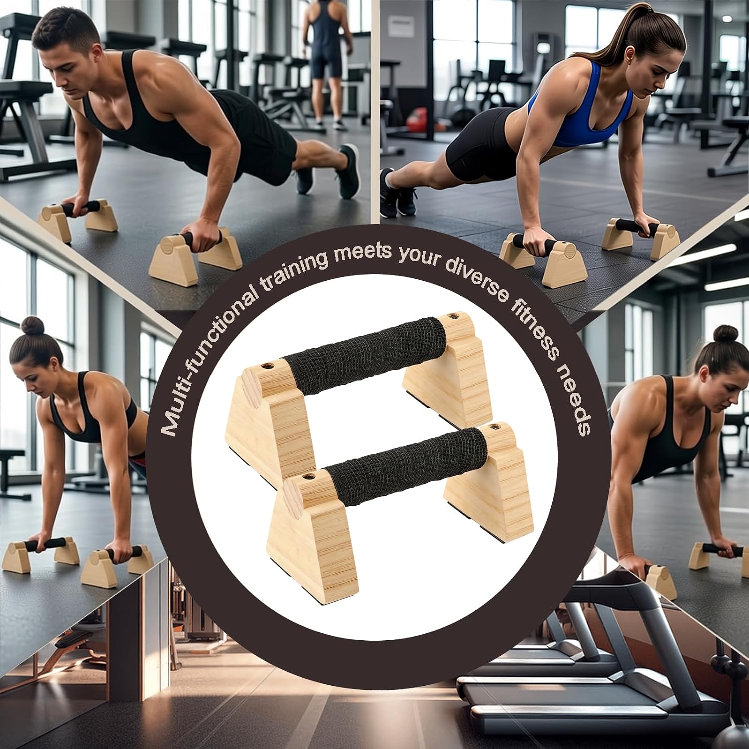 Wooden Parallettes Bars Professional Solid Wood Push Up Stands for Calisthenics, Handstand & Planche Training at Home Gym, Non-Slip Grips for Wrist Comfort Pushup Handle for Strength Training