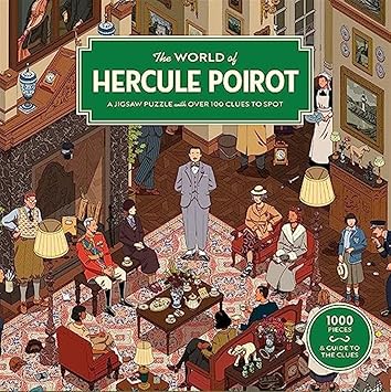 The World of Hercule Poirot A 1000-piece Jigsaw Puzzle with over 100 Clues to Spot A Gift for Fans of Agatha Christie, 48.5 x 68 cm, Orange