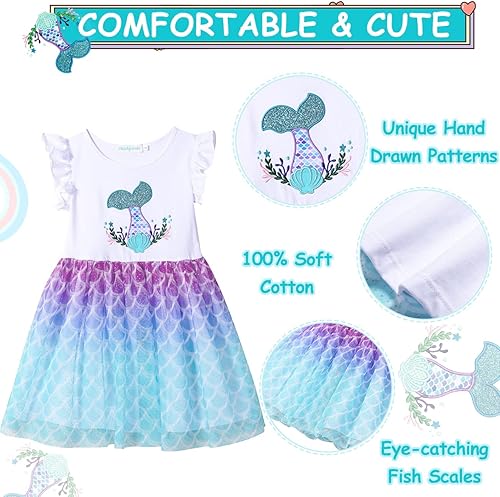 Miniatura 3 de VASCHY Vestido de tul para niñas, lindo atuendo casual de princesa con volantes, ropa para niñas pequeñasgrandes, talla 2-10T