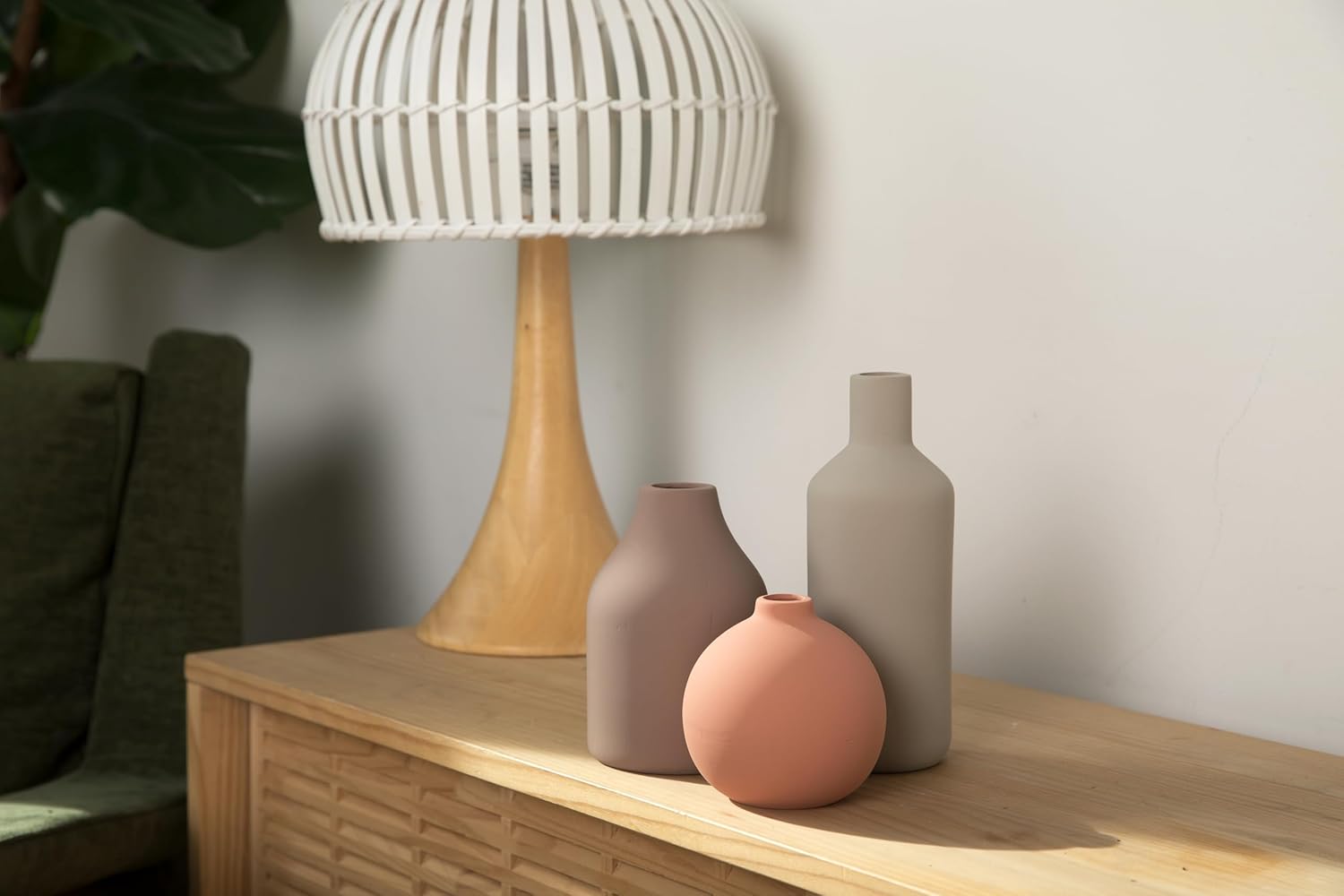 Ceramic Vase Set of 3 - Modern Farmhouse Decorative Vases for Home Decor. Boho, Rustic Vase, Small Neutral Pottery Vase Sets for Table, Shelf, Entryway, Living Room, Kitchen, Bedroom, Bathroom, Office - Image 7