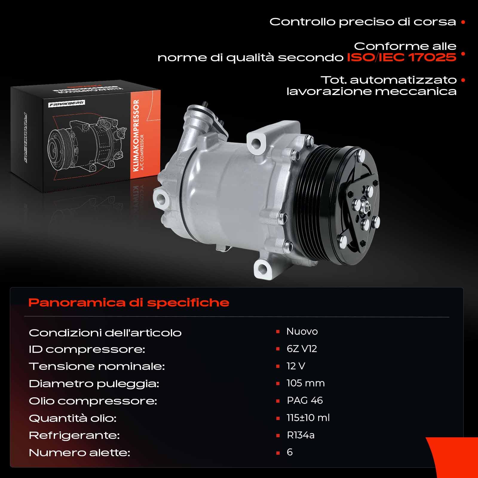 Frankberg Compressore per aria condizionata con frizione, diesel, 24422013 | Compatibile con: Tour combinato, Corsa berlina, Astra G Caravan T98, Corsa C Box/Hatchback X01