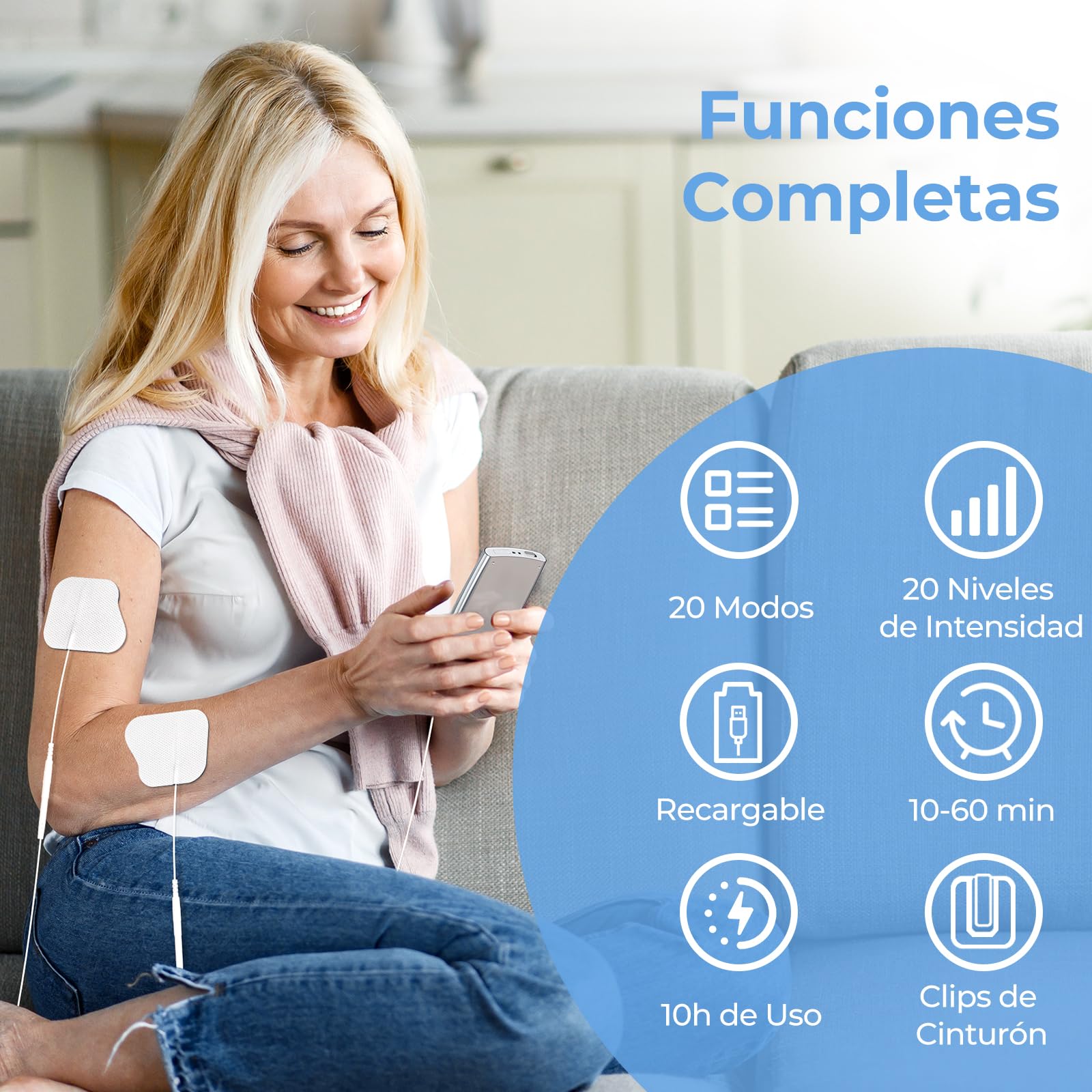 AUVON TENS Electroestimulador Digital, de doble canal para aliviar el dolor, electroestimulador TENS de unidad con 20 modos, 10 piezas de electrodos premium de 2"x 2" con diseño patentado