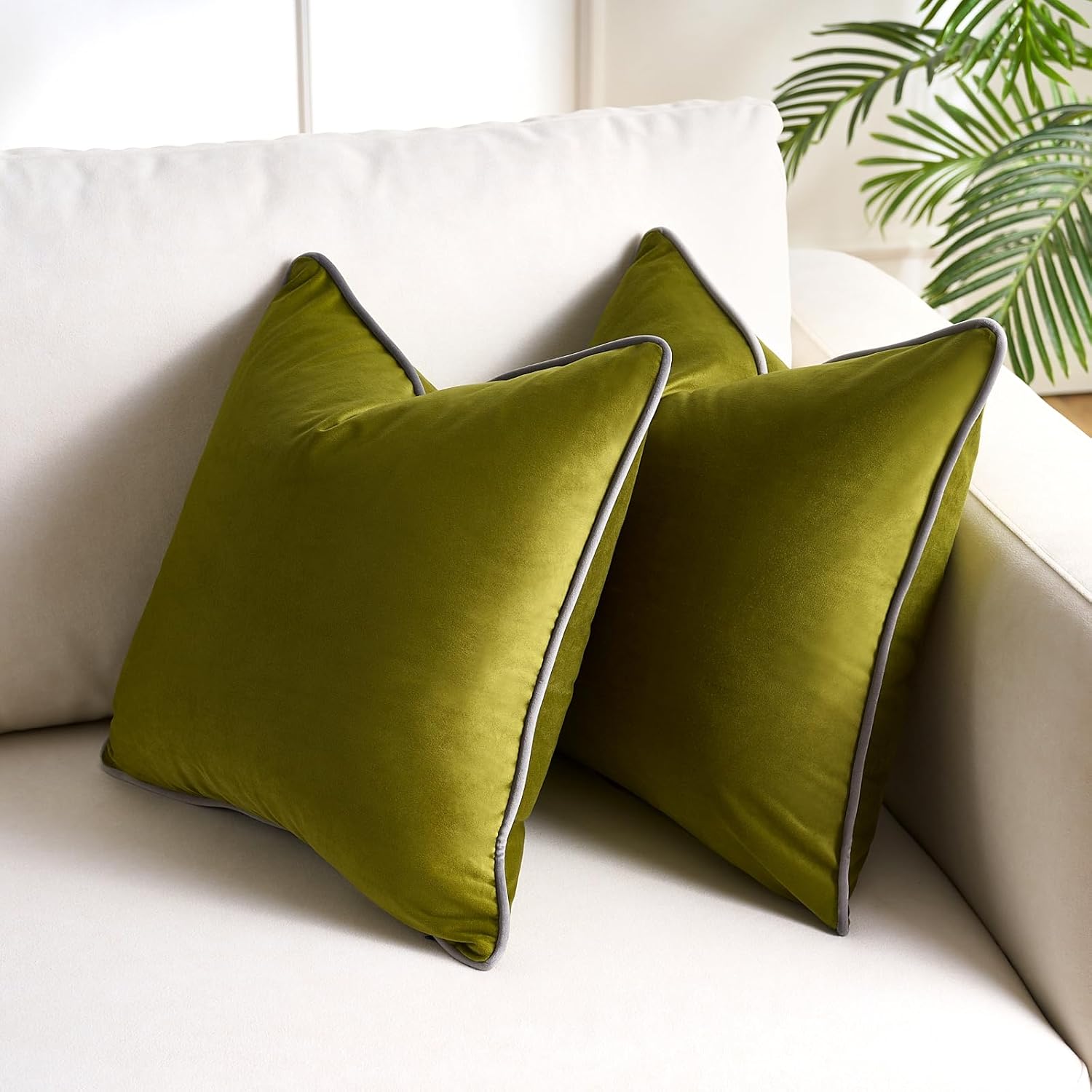 Olive Green Pillow Covers Spring Summer Decorations for Home Living Room Couch Throw Pillow Cases 18x18 for Sofa Cushions Velvet Decorative Colorful Covers for Modern Home Decor Moss Green Set of 2