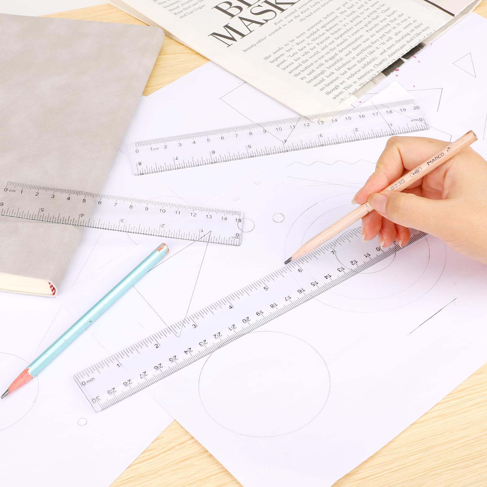 6 Pack 6 Inch 8 Inch 12 Inch Ruler Set Plastic Straight Ruler Transparent Measuring Tool Acrylic Clear Ruler for School Office Student - Image 3