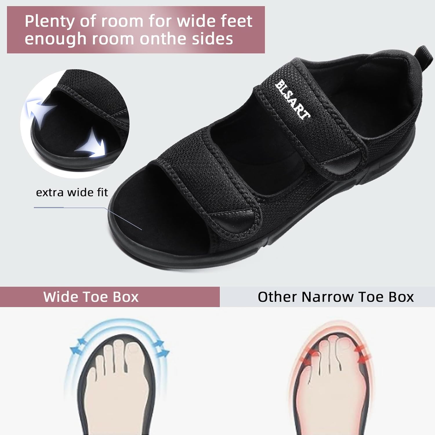 Diabetic Sandals for Women Wide Toe Swollen Feet Adjustable for Foot Pain Relief Open Toe Casual Athletic Sandals for Outdoor Beach Travel Summer - Image 5